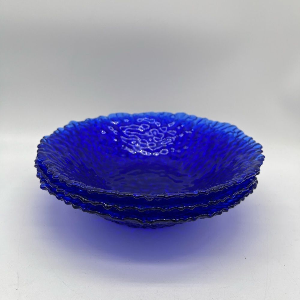 Cobalt Blue Glass Decorative Plates Set of 3